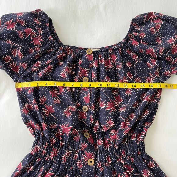 Eberjey Elsie Navy Button Floral Mini Dress in Peacock and Brick, Size Small - Picture 7 of 12